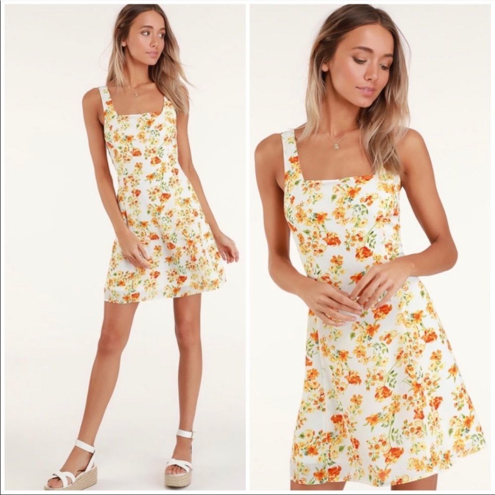 Lulu's Day Date White Floral Tie-Back Dress